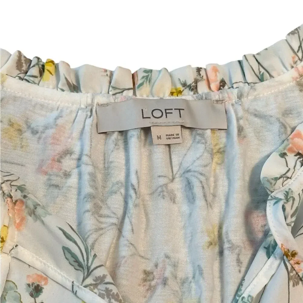 LOFT Floral Women's Shirt - v neck with string ties - Picture 2 of 7